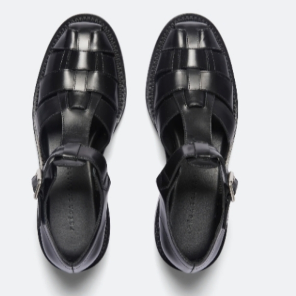 Freda Salvador Dahlia T-Strap Black Fisherman Loafers with Box Leather, Size 8 - Picture 2 of 13